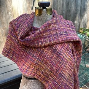 Handwoven cotton wrap, gorgeous shades of purple, harvest yellow and brick red